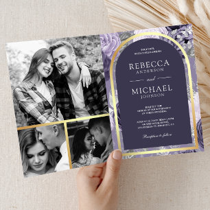 Heather Purple Floral Arch QR Code Wedding Invitation