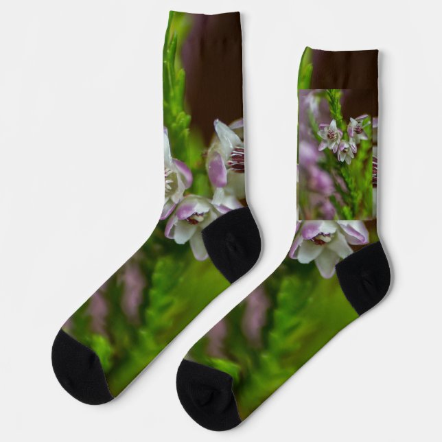 Heather Spring flower evergreen bloom purple white Socks (Left)