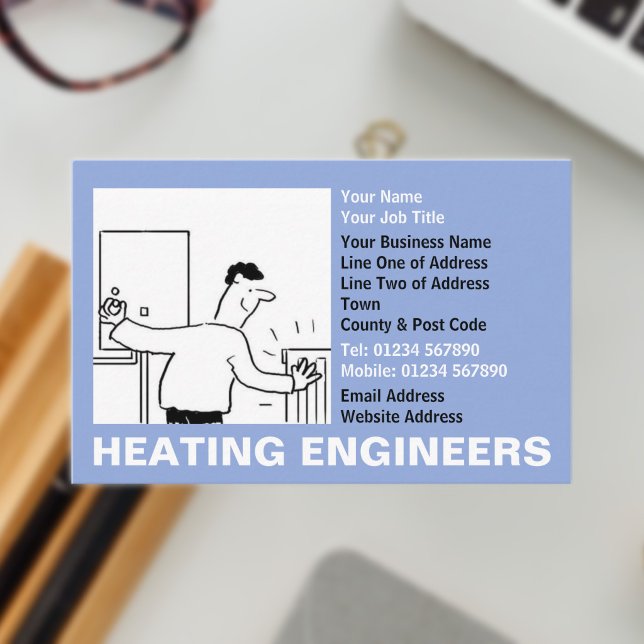 Heating Engineers Cartoon Business Card (Heating Engineer Business Card)