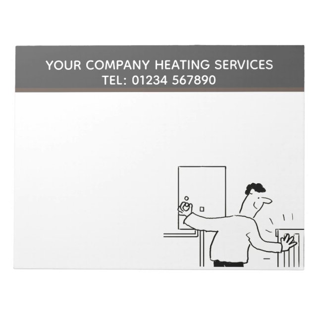 Heating Services Cartoon Theme to Personalise Notepad (Front)