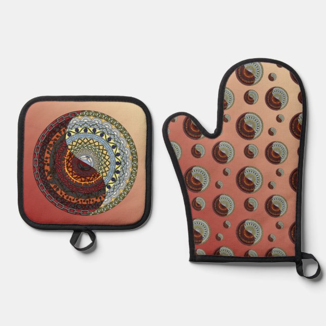 Heaven and Hell Mandala Oven Mitt & Pot Holder Set (Front)
