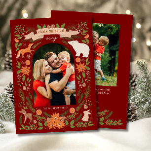 Heaven and Nature Sing Burgundy Woodland 2 Photo Holiday Card