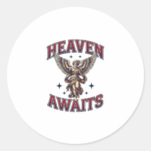 Heaven Awaits Gothic Angel Vintage Engraving Shirt Classic Round Sticker