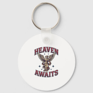 Heaven Awaits Gothic Angel Vintage Engraving Shirt Key Ring