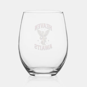 Heaven Awaits Gothic Angel Vintage Engraving Shirt Stemless Wine Glass