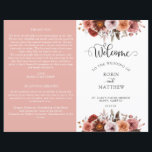 Heaven in Rose, Floral Wedding Program<br><div class="desc">This elegant wedding program features gorgeous floral border on the top and on the back, with delicate flowers in a combination of blush, dusty rose, burgundy, and peach tones. Use of modern calligraphy details. Two sides in contrasting romantic blush pink background colour slightly darker than our invitation to contrast white...</div>