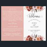 Heaven in Rose, Floral Wedding Program<br><div class="desc">This elegant wedding program features gorgeous floral border on the top and on the back, with delicate flowers in a combination of blush, dusty rose, burgundy, and peach tones. Use of modern calligraphy details. Two sides in contrasting romantic blush pink background colour slightly darker than our invitation to contrast white...</div>