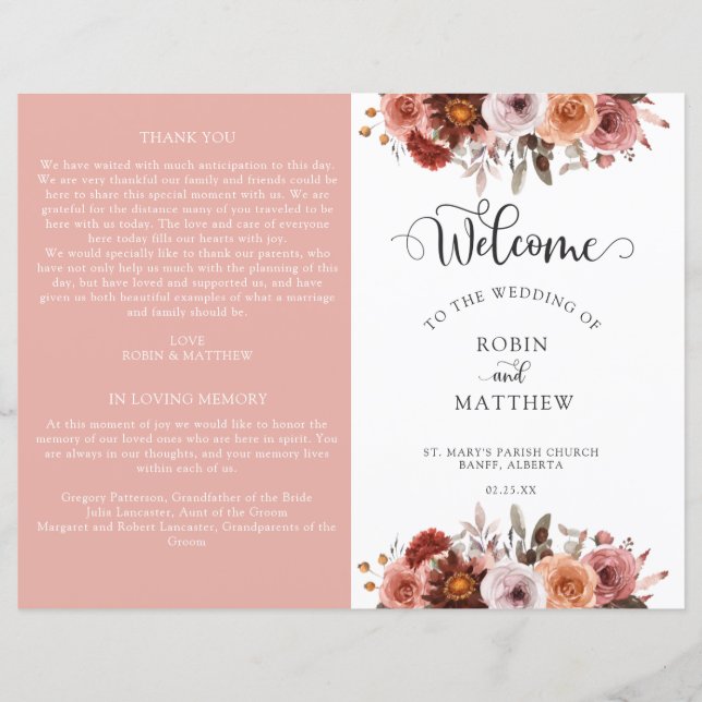 Heaven in Rose, Floral Wedding Program (Front)