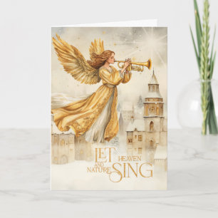 Heaven Nature Sing Gold Angel Christian Christmas Holiday Card