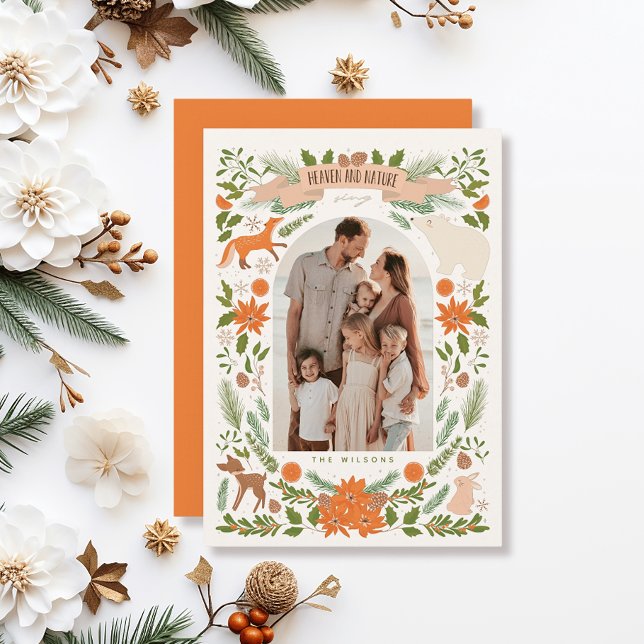 Heaven & Nature Sing Woodland Animals Cream 2Photo Holiday Card (Creator Uploaded)