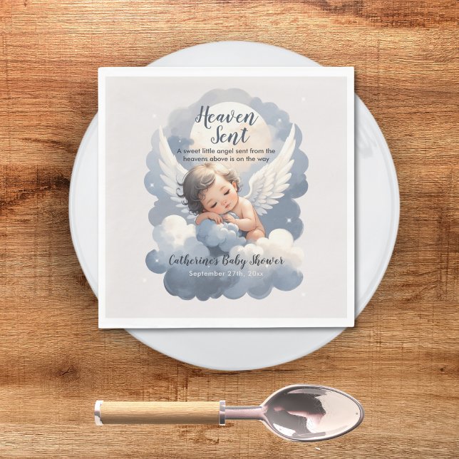 Heaven Sent Angel Baby In Clouds Baby Shower Napkin (Creator Uploaded)