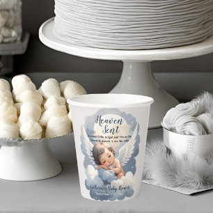 Heaven Sent Angel Baby In Clouds Baby Shower Paper Cups