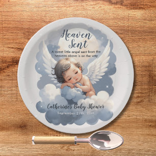Heaven Sent Angel Baby In Clouds Baby Shower Paper Plate