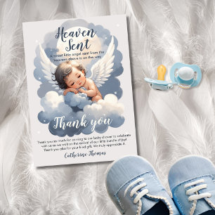 Heaven Sent Angel Baby In Clouds Baby Shower Thank You Card