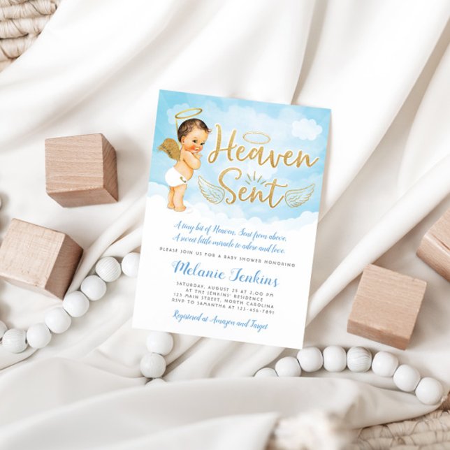 Heaven Sent Angel Boy Baby Shower Invitation (Creator Uploaded)
