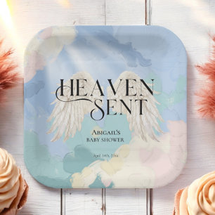 Heaven Sent Angel Wings Pastel Baby Shower         Paper Plate