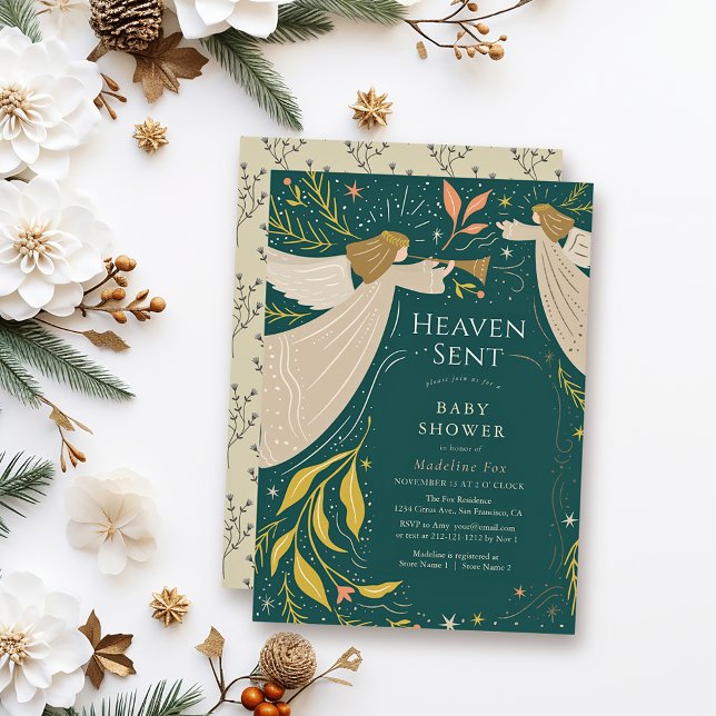 Heaven Sent Angels Navy Blue Baby Shower Invitation (Creator Uploaded)