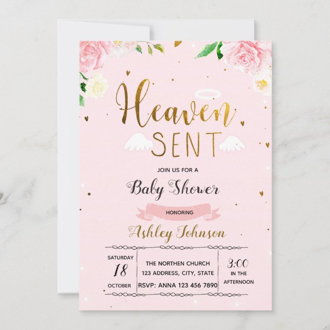 Heaven sent baby girl invitation (Front)