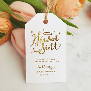 Heaven Sent Baby Shower Favor Gold Glitter Gift Tags