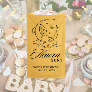 Heaven Sent Baby Shower Gold Moon Stars Banner