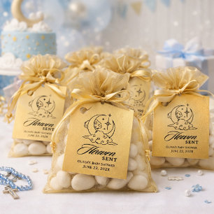 Heaven Sent Baby Shower Gold Moon Stars Favour Tags