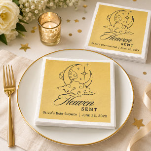 Heaven Sent Baby Shower Gold Moon Stars  Napkin