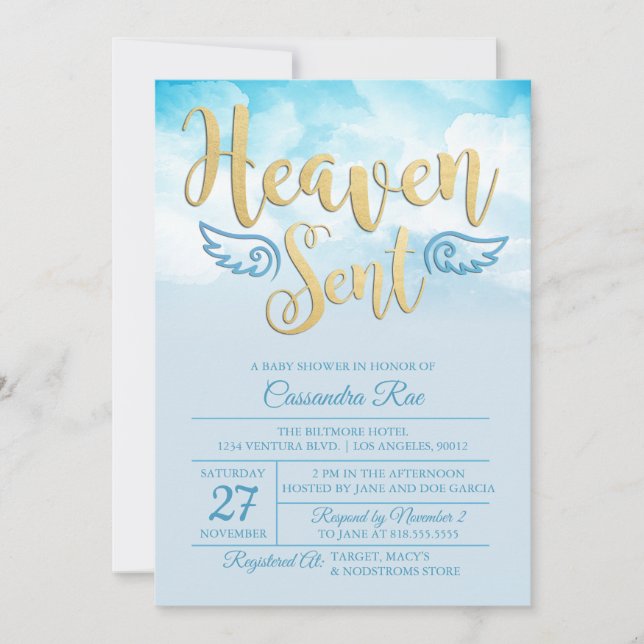Heaven Sent Baby Shower Invitation (Front)