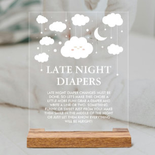 Heaven Sent Baby Shower Late Night Diapers Game  Acrylic Sign