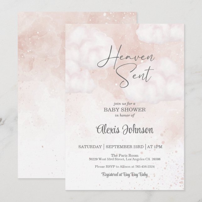 Heaven Sent Baby Shower Pink Invitation (Front/Back)