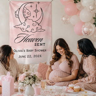 Heaven Sent Baby Shower Pink Moon Stars Banner