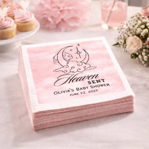 Heaven Sent Baby Shower Pink Moon Stars  Napkin