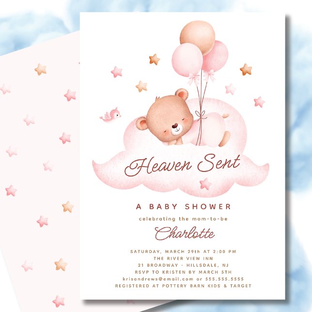 Heaven Sent Bear Baby Shower Invitation (Creator Uploaded)