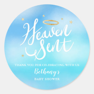 Heaven Sent Blue Baby Shower Favor Classic Round Sticker