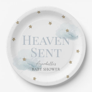 Heaven Sent Blue Cloud Boy Baby Shower Paper Plate