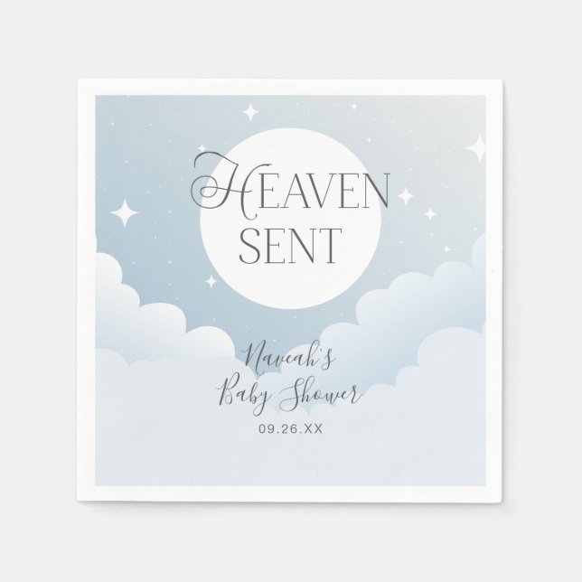 Heaven Sent Blue Clouds Baby Shower Napkin (Front)