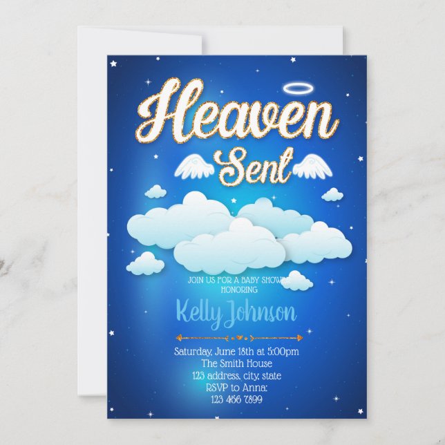 Heaven sent boy baby shower invitation (Front)