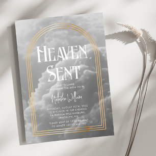 Heaven Sent Clouds Golden Neutral Baby Shower Invitation