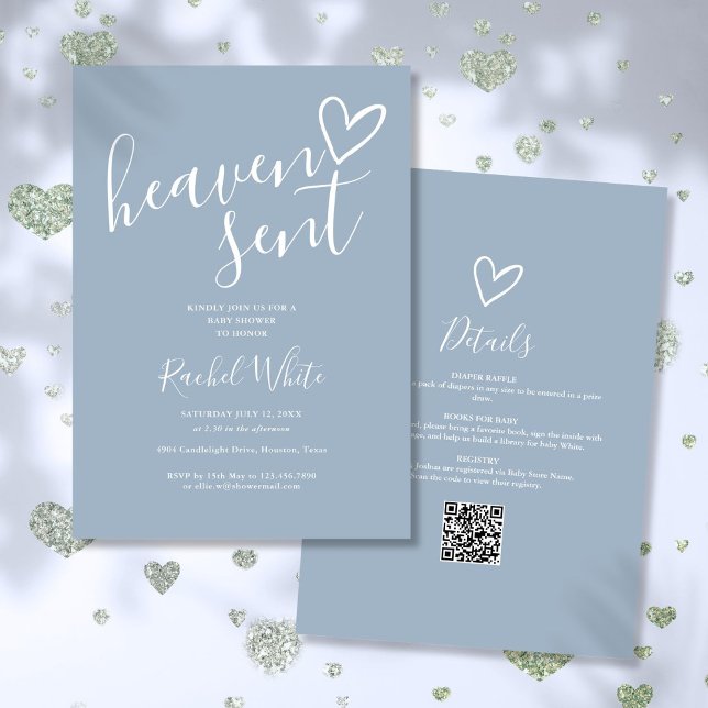 Heaven Sent Dusty Blue All In One Baby Shower Invitation (Heaven Sent Dusty Blue All In One Baby Shower Invitation)
