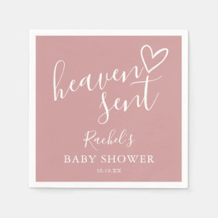 Heaven Sent Dusty Rose Pink Girl Baby Shower Napkin