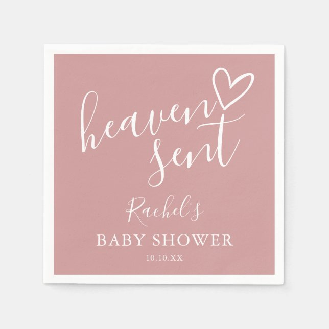 Heaven Sent Dusty Rose Pink Girl Baby Shower Napkin (Front)