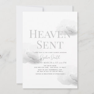 Heaven Sent Gender-neutral Grey Cloud Baby Shower Invitation