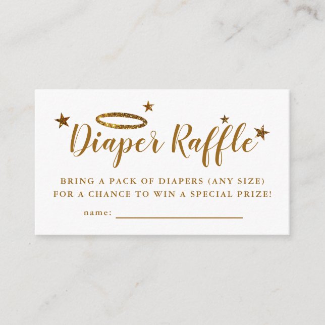 Heaven Sent Gold Baby Shower Diaper Raffle Ticket Enclosure Card (Front)