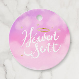 Heaven Sent Gold Halo Baby Shower Pink Favour Tags