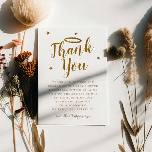 Heaven Sent Gold Halo Baby Shower Stars Thank You Card
