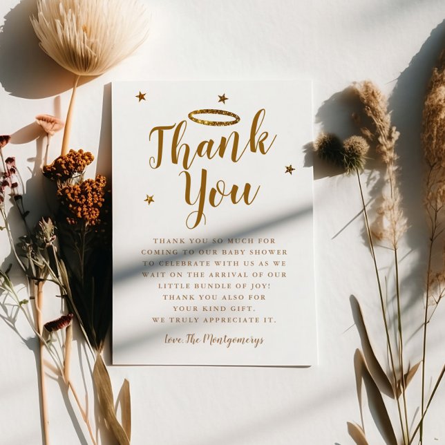 Heaven Sent Gold Halo Baby Shower Stars Thank You Card (Creator Uploaded)