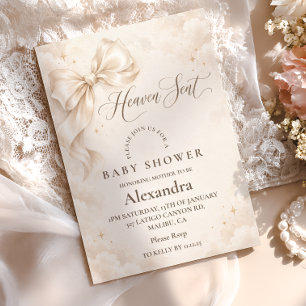 Heaven Sent Ivory Bow Baby Shower Invitation