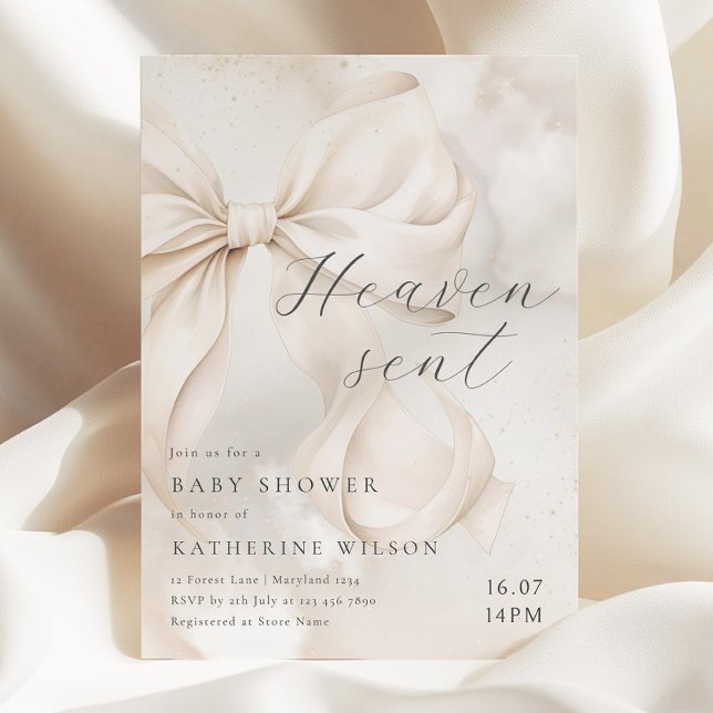 Heaven Sent Neutral Bow Baby Shower Invitation (Creator Uploaded)