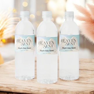 Heaven Sent Pastel Angel Wings Baby Shower Water Bottle Label