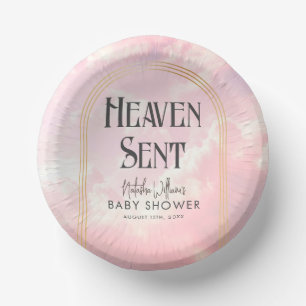 Heaven Sent Pastel Pink Clouds Sky Baby Shower Paper Plate