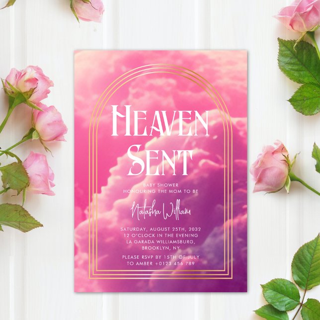 Heaven Sent Pink Clouds Baby Shower  Invitation (Creator Uploaded)